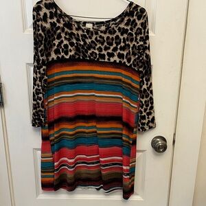 Stylish Leopard and Striped Women's Tunic